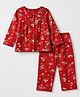 Babyhug Cotton Knit Front Open Full Sleeve Co-ord Top & Pajama Night Suit with Floral Print - Red