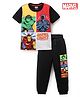 Pine Kids Marvel Single Jersey Knit Half Sleeves T-Shirts and Joggers Set With Avengers Print - Black