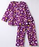 Babyhug Cotton Knit Front Open Full Sleeves Co-ord Top & Pajama Night Suit with Rainbow Stars & Floral Print - Purple