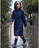 Little Surprise Box Full Sleeves Solid Hooded Trench Style Raincoat - Navy Blue