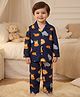 Rikidoos Cotton Woven Full Sleeves Co-Ords Shirt & Pyjama Night Suit with Giraffe Lion & Elephant Print - Navy Blue