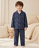 Rikidoos Cotton Woven Full Sleeves Co-Ords Shirt & Pyjama Night Suit with Fish Print - Navy Blue