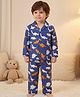 Rikidoos Cotton Woven Full Sleeves Co-Ords Shirt & Pyjama Night Suit with Dinosaur Print - Blue