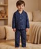 Rikidoos Cotton Woven Full Sleeves Co-Ords Shirt & Pyjama Night Suit with Mountain & Tropical Print - Navy Blue