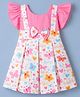 Twetoons Cotton Woven Half Flutter Sleeves Dress with Butterfly Print in Pink