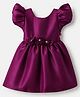 Twetoons Satin Woven Half sleeves Party Dress With Floral Applique - Wine