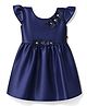 Twetoons Satin Woven Half Sleeves Party Dress With Floral Applique - Navy Blue