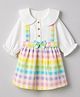 Twetoons Cotton Woven Flared Dress with Full Puffed Sleeves and Gingham Check Print in White