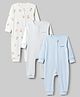 Bonfino Cotton Elastane Rib Knit Yarn Dyed Rompers Full Length with Full Sleeves and Teddy Bear Print Pack of 3 - Light Blue Light Grey & White