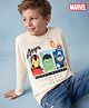Pine Kids Marvel 100% Cotton Single Jersey Knit T-Shirt with Full Sleeves and Avengers Text & Iron Man, Hulk, Captain America Print - Cream