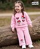 Babyhug Disney 100% Cotton Terry Knit Full Sleeves Sweatshirt and Pant Set with Minnie Mouse Print & Heart Sequins - Light Pink