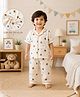 Baby Koala Muslin Woven Half Sleeves Bear Printed Coordinating Shirt & Pant Night Suit - Off White