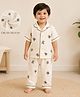 Baby Koala Muslin Woven Half Sleeves Bear Printed Coordinating Shirt & Pajama Night Suit - Off White