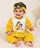 Baby Koala Muslin Woven Janmashtami Theme Full Sleeves Krishna Printed Kurta & Dhoti Set With Headband - Yellow & White