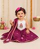 Baby Koala Cotton Woven Sleeveless Goddess Lakshmi Printed Choli & Lehenga Set With Dupatta & Headband - Maroon & White