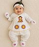Baby Koala Cotton Woven Ganesh Chaturthi Theme Full Sleeves Ganeshji Printed Angarkha Style Kurta & Dhoti Set With Booties & Mittens - White