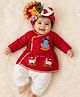 Baby Koala Cotton Woven Janmashtami Theme Full Sleeves Krishna Printed Kurta & Dhoti Set - Red