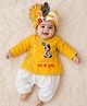 Baby Koala Cotton Knit Janmashtami Theme Full Sleeves Krishna Printed Kurta Dhoti Set With Turban - Yellow