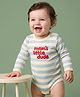 Babyoye 100% Cotton Interlock Knit With Ecojiva Finish Full Sleeves Striped Onesie With Text Print - Blue