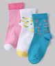 Cute Walk By Babyhug Knit Ankle Length Anti Bacterial Striped Socks With Watermelon & Pineapple Print Pack of 3 - White, Blue & Pink