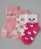Cutewalk By Babyhug Anti-Bacterial Ankle Length Knit Socks with Cherry , Heart & Cat Design Pack Of 3 - Pink & White