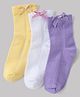Cute Walk By Babyhug Knit Anti Bacterial Ankle Length Socks With Bow Applique Pack of 3 - White, Purple & Mustard
