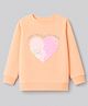 Bumzee Cotton Knit Sweatshirt with Full Sleeves and Heart Sequins Print - Peach