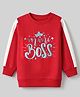 Bumzee Cotton Knit Sweatshirt with Full Sleeves and Mini Boss Text Print - Red