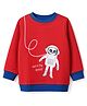 Bumzee Cotton Knit Sweatshirt with Full Sleeves and Space Theme Print - Red