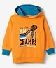 Bumzee Cotton Fleece Knit Pullover Hooded Sweatshirt with Full Sleeves and Text Print - Orange