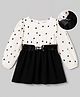 Hola Bonita 100% Cotton Woven-Knit Frocks with Full Sleeves and Polka Dot Print - Beige