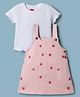 Babyhug Cotton Twill Woven Frock and T-Shirt with Half Sleeves and Strawberry Print in Pink