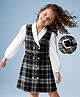 Hola Bonita 100% Cotton Woven Full Sleeves Dress With Belt & Tartan Plaid Print in Black