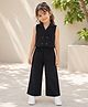 The Magic Wand Cotton Woven Sleeveless Solid Waistcoat Style Top & Pants Set - Black