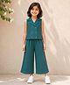 The Magic Wand Cotton Woven Sleeveless Solid Waistcoat Style Top & Pants Set - Dark Green