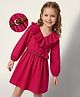 Hola Bonita 100% Cotton Woven Fit and Flare Dress and Belt with Full Sleeves in Fuchsia
