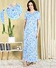 Moms Ever Knitted Half Sleeves Tropical Theme Printed Maternity Nighty With Overlap Nursing Access - Blue