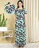 Moms Ever Knitted Half Sleeves Abstract Printed Maternity Nighty With Overlap Nursing Access - Green