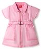 Babyhug Twill Woven One Piece Frock with Half Sleeves in Pink