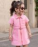 Babyhug Twill Woven One Piece Frock with Half Sleeves in Pink