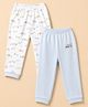 ToffyHouse 100% Cotton Interlock Knit Full Length Lounge Pant with Elasticated Pull Ons & Vehicle Print in Sky Blue & White Pack of 2