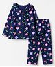 Babyhug Cotton Knit Front Open Full Sleeve Co-ord Top & Pyjama Night Suit with Floral Print in Navy Blue