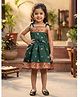 Ridokidz Cotton Silk Woven Sleeveless Pattu Pavadai Dress With Floral Print & Bow Applique - Green