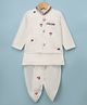 Ridokidz Cotton Woven Full Sleeve Floral Embroidered Kurta Dhoti Set With Jacket  - White