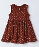 Babyhug Cotton Knit Fit and Flare Dress with Sleeveless and Polka Dots Print in Maroon for 5-6 Years
