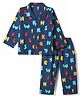 Babyhug Cotton Knit Full Sleeves Co-Ords Shirt & Pyjama Night Suit with Alphabets Print - Navy Blue