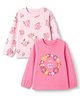 Doodle Poodle 100% Cotton Single Jersey Knit Full Sleeves Tops with Floral & Text Print Pack of 2 - Dark Pink & Light Pink
