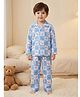Rikidoos Cotton Woven Full Sleeves Co-Ords Shirt & Pyjama Night Suit with Checks & Bare Bear Print - Sky Blue
