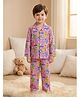 Rikidoos Cotton Woven Full Sleeves Co-Ords Shirt & Pyjama Night Suit with Dinosaur & Text Print - Pink