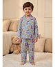 Rikidoos Cotton Woven Full Sleeves Co-Ords Shirt & Pyjama Night Suit with Dinosaur Print - Sky Blue